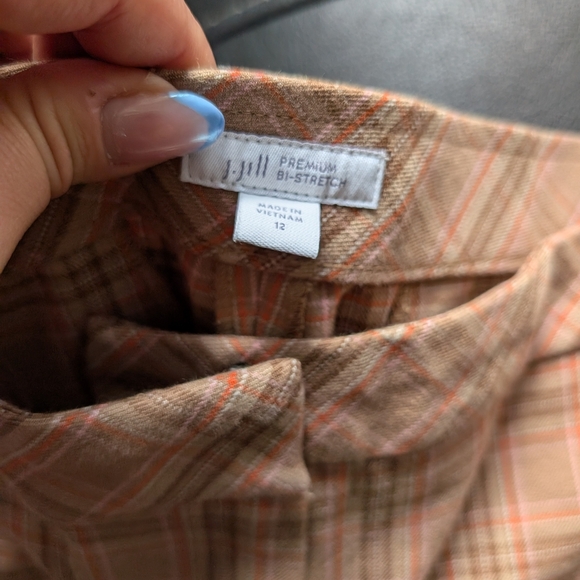 J. Jill Plaid Tan Women's Trousers Ankle Premium Bi Stretch Fall Classic Work - Picture 3 of 8